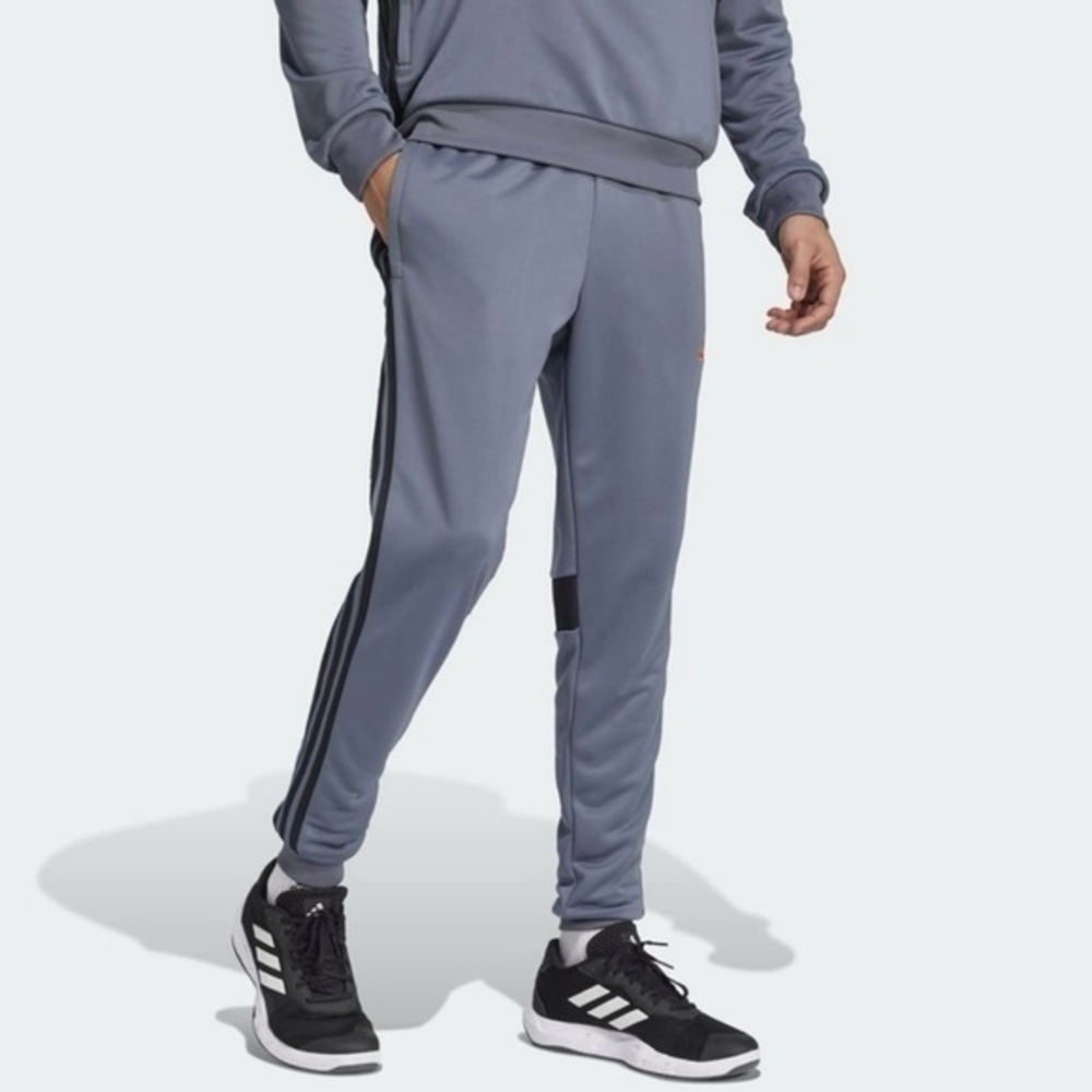 Adidas youth boys' 3-stripe active pants in grey with black stripes size L 14/16